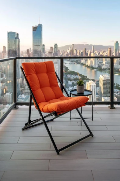 Napper Katlanabilir Turuncu Şezlong - Su Geçirmez Kumaş, Metal İskelet, Balkon ve Bahçe Sandalyesi