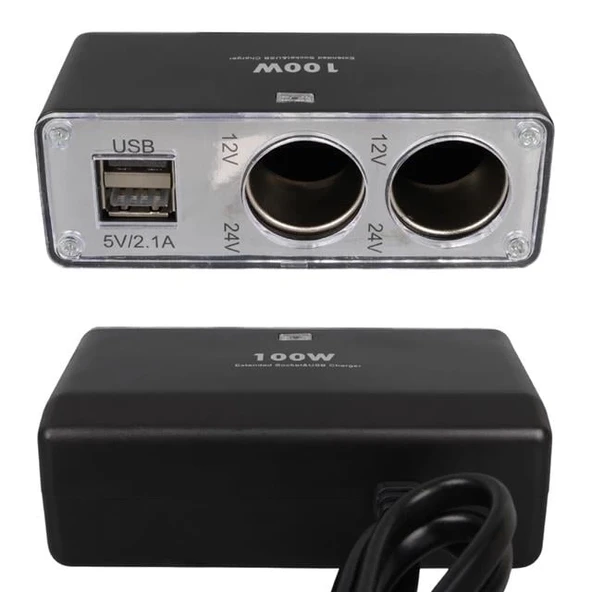 Olesson 1647 12-24V Çift USB Girişli 100W 70cm Kablolu 2'li Araç Çakmak Çoklayıcı - 4
