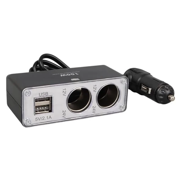 Olesson 1647 12-24V Çift USB Girişli 100W 70cm Kablolu 2'li Araç Çakmak Çoklayıcı - 2