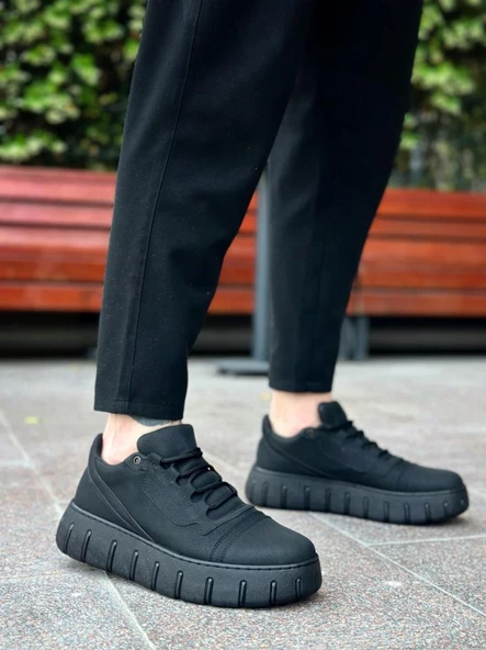 Siyah Yüksek Taban Erkek Günlük Ayakkabı - Resim 3