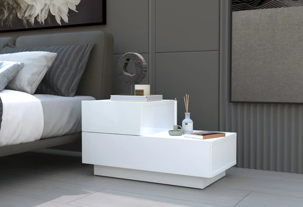 Kayra KMD002 LED Işıklı Komodin – 2 Çekmeceli Modern Tasarım - Resim 3