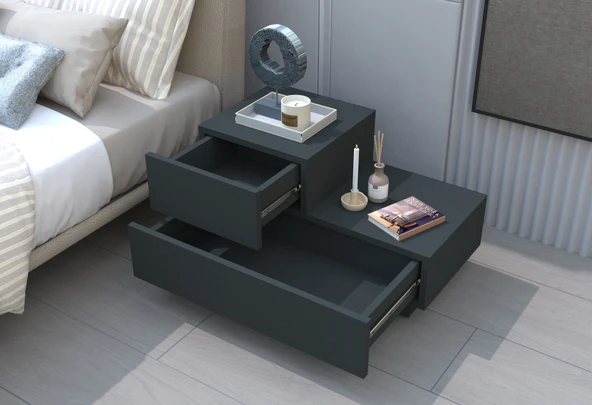 Kayra KMD002 LED Işıklı Komodin – 2 Çekmeceli Modern Tasarım - 3