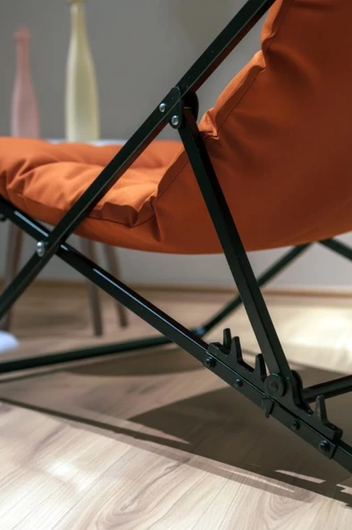 Napper Katlanabilir Turuncu Şezlong - Su Geçirmez Kumaş, Metal İskelet, Balkon ve Bahçe Sandalyesi - 6