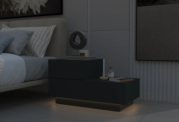 Kayra KMD002 LED Işıklı Komodin – 2 Çekmeceli Modern Tasarım - 6