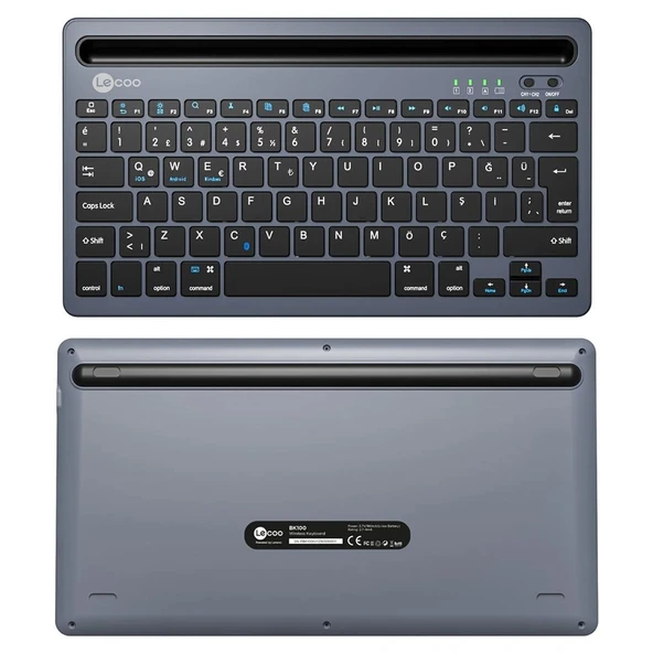 Lenovo Lecoo BK100 Bluetooth V3.0 Çoklu Cihaz Uyumlu Şarj Edilebilir Kablosuz Gri Türkçe Q Klavye - 4