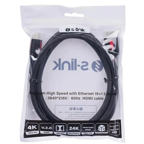 S-Link SL-HDM4K011 19+1  V2.0 4K 60Hz 1.5 Metre Hdmi Kablo - 4