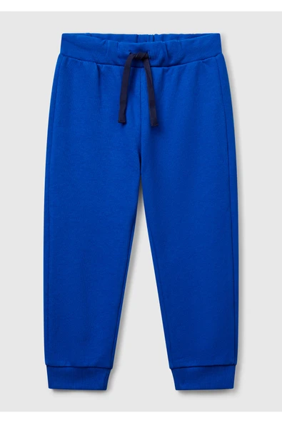 Erkek Çocuk Saks Mavisi Arka Cebi Logo Eşofman Altı