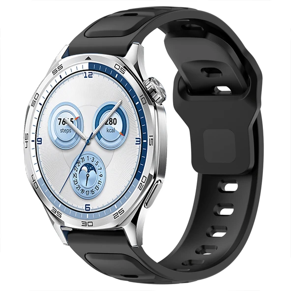 Huawei Watch GT5 46mm ve GT4 46mm İle Uyumlu Çift Renkli Spor Silikon Kordon Nefes Alabilir Konforlu  Siyah