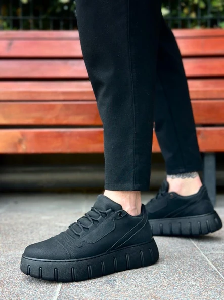 Siyah Yüksek Taban Erkek Günlük Ayakkabı - Resim 2