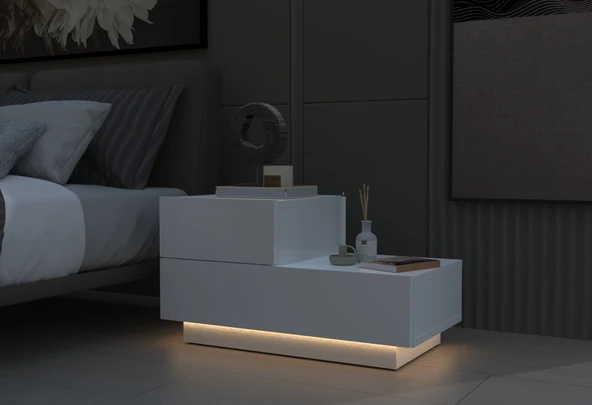 Kayra KMD002 LED Işıklı Komodin – 2 Çekmeceli Modern Tasarım - Resim 6
