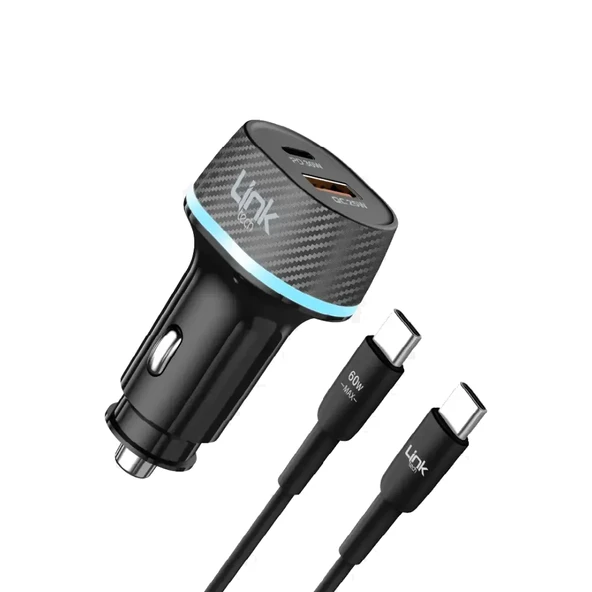 LinkTech C434 55W Dual PD30W + QC25W Araç Şarj Aleti Type-C to Type-C Kablo Set - 1