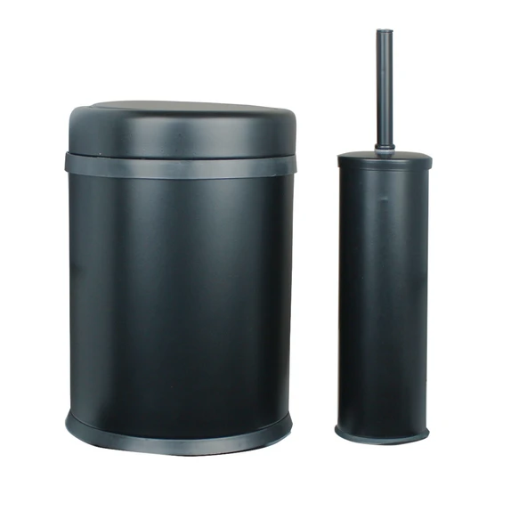 FKN Sallanır Kapaklı Siyah Çöp Kovası 8 Litre - Klozet Fırçalı Banyo Seti - Resim 2
