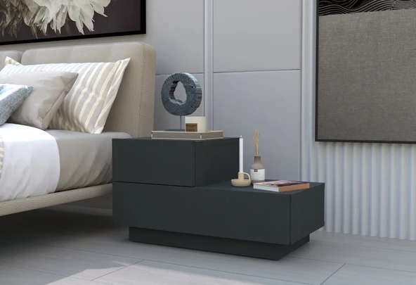 Kayra KMD002 LED Işıklı Komodin – 2 Çekmeceli Modern Tasarım - 2