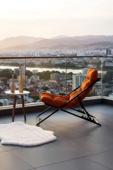 Napper Katlanabilir Turuncu Şezlong - Su Geçirmez Kumaş, Metal İskelet, Balkon ve Bahçe Sandalyesi - 4