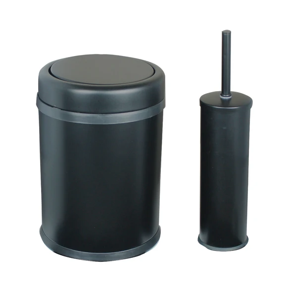 FKN Sallanır Kapaklı Siyah Çöp Kovası 8 Litre - Klozet Fırçalı Banyo Seti ürün görseli
