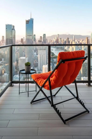 Napper Katlanabilir Turuncu Şezlong - Su Geçirmez Kumaş, Metal İskelet, Balkon ve Bahçe Sandalyesi - 2