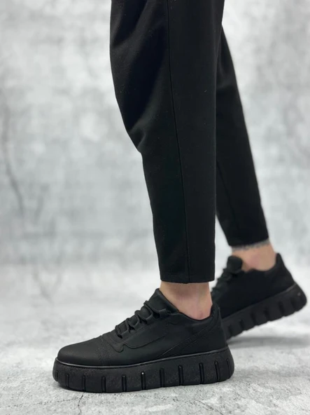 Siyah Yüksek Taban Erkek Günlük Ayakkabı - Resim 6