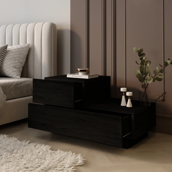 Kayra KMD002 LED Işıklı Komodin – 2 Çekmeceli Modern Tasarım - Resim 3