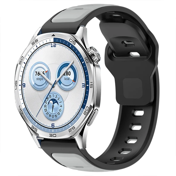 Huawei Watch GT5 46mm ve GT4 46mm İle Uyumlu Çift Renkli Spor Silikon Kordon Nefes Alabilir Konforlu  Füme ürün görseli 1
