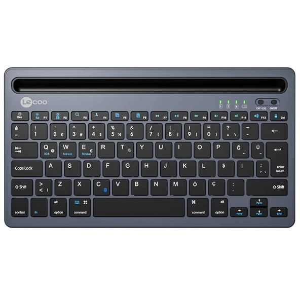 Lenovo Lecoo BK100 Bluetooth V3.0 Çoklu Cihaz Uyumlu Şarj Edilebilir Kablosuz Gri Türkçe Q Klavye - 2