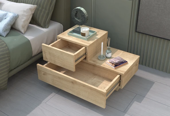 Kayra KMD002 LED Işıklı Komodin – 2 Çekmeceli Modern Tasarım - Resim 2