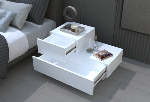 Kayra KMD002 LED Işıklı Komodin – 2 Çekmeceli Modern Tasarım - Resim 2