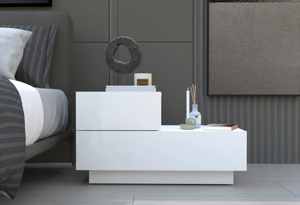 Kayra KMD002 LED Işıklı Komodin – 2 Çekmeceli Modern Tasarım ürün görseli