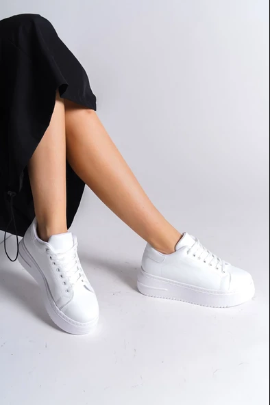 BIANA Bağcıklı Ortopedik Taban Kadın Sneaker Spor Ayakkabı  CBT - Beyaz - 1