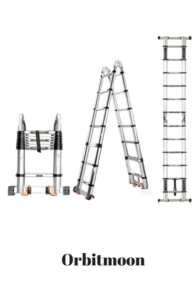 Kaymaz Ayak Dayanıklı Alüminyum Çift Taraflı Açık Hali 3.8 Metre Çok Fonksiyonlu Teleskopik Merdiven - 2