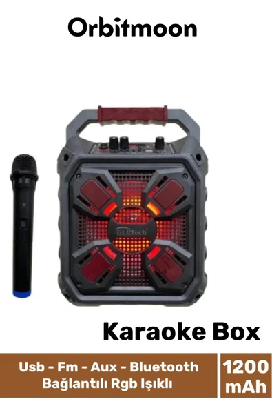 Profesyonel Yüksek Ses Aux Usb Hafıza Kart Girişli Kablosuz Hoparlör Mikrofon Siyah Karaoke Box