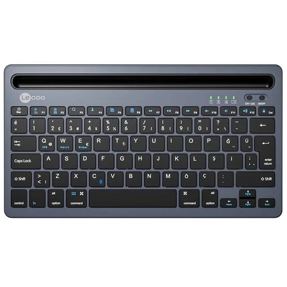 Lenovo Lecoo BK100 Bluetooth V3.0 Çoklu Cihaz Uyumlu Şarj Edilebilir Kablosuz Gri Türkçe Q Klavye - 2