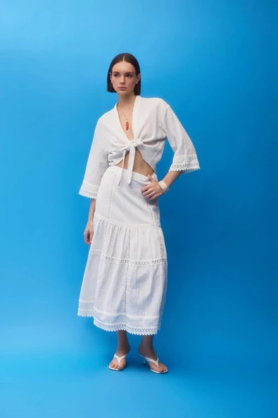 Quzu Şerit Detaylı Etek 25YETK00381 - Resim 5