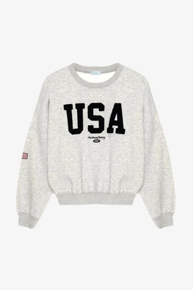 Quzu Bisiklet Yaka Nakış Detaylı Kadın Sweatshirt 26KSWT00751 - 1