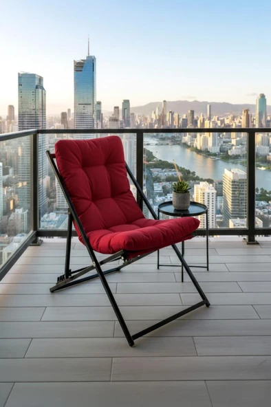 Napper Katlanabilir Kırmızı Şezlong - Su Geçirmez Kumaş, Metal İskelet, Balkon ve Bahçe Sandalyesi ürün görseli