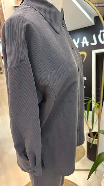 Nuss 1021 Kendinden Çizgili Pantolonlu Takım - Antrasit - Resim 6