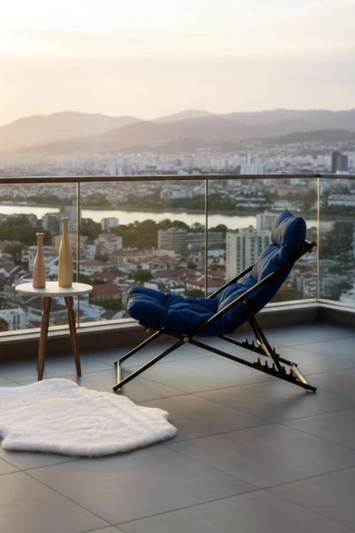 Napper Katlanabilir Mavi Şezlong - Su Geçirmez Kumaş, Metal İskelet, Balkon ve Bahçe Sandalyesi - 4