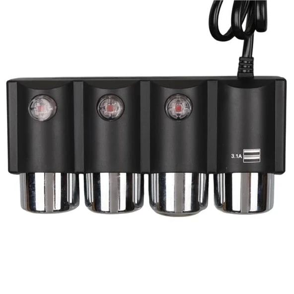 Olesson 1508 12-24V Çift USB Girişli 120W 80cm Kablolu 3'lü Araç Çakmak Çoklayıcı - Resim 3