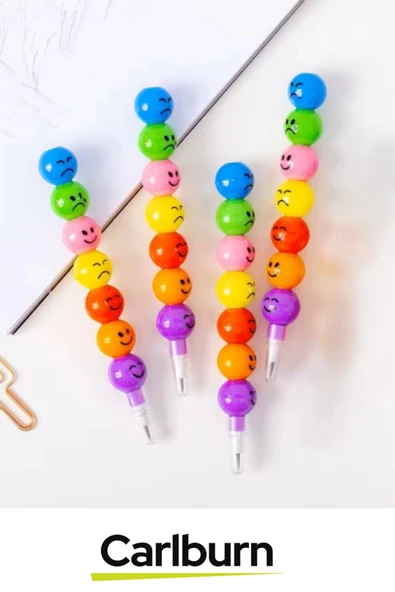 Özel Tasarım İlkokul Okul Öğrenci Eğlenceli Renkli Hafif Emojili Yumurtlayan Mini Kalem Seti 4'lü - 2