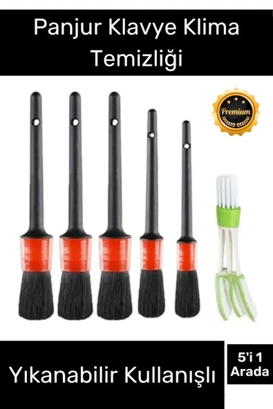 Yeni Seri Pratik Islak Kuru Otomobil Oto Araç Araba Klima Temizlik Detay Fırçası 5+1 Set