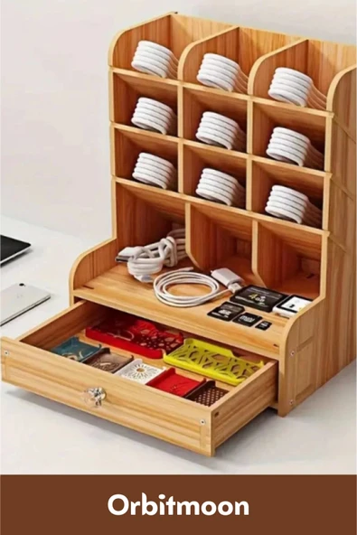 Yeni Seri Dayanıklı Kolay Montaj Bölmeli Çekmeceli Demonte Ev Ofis Çalışma Masası Ahşap Organizer - 2