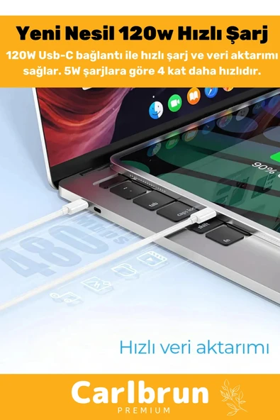 Premium 120W Ultra Hızlı Şarj Seti Adaptör + Type C Kablosu Tüm Telefonlara Uyumlu Şarj Cihazı - 3
