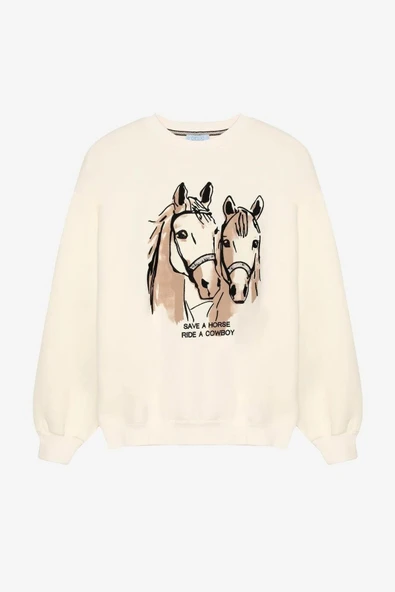Quzu Baskı ve Nakış Detaylı Kadın Sweatshirt 26KSWT00854 - 1
