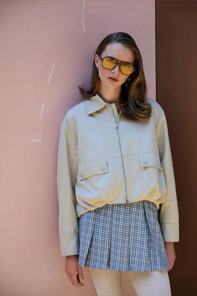 Quzu Tiktak Detaylı Kadın Bomber Ceket ürün görseli 1