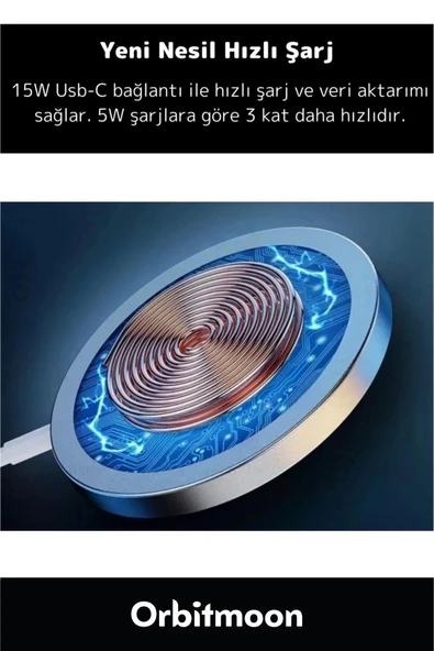 iPhone 11 12 13 14 15 16 Uyumlu Tam Uyumlu Magsafe KablosuzHızlı ŞarjAleti Wireless ChargerAdaptörü - 4