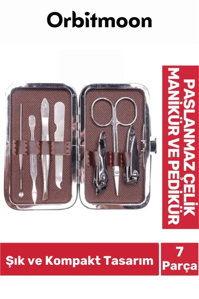 Özel Seri Paslanmaz Çelik Dayanıklı Uzun Ömürlü Deri Görünümlü 7 Parça Manikür Pedikür Seti ürün görseli 1