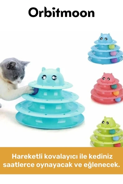 Premium Ürün 3 Toplu Eğlenceli Dayanıklı Kaymaz Kauçuk Pedli 3 Katlı Kedi Oyuncağı 19,5 cm x 24cm - 2