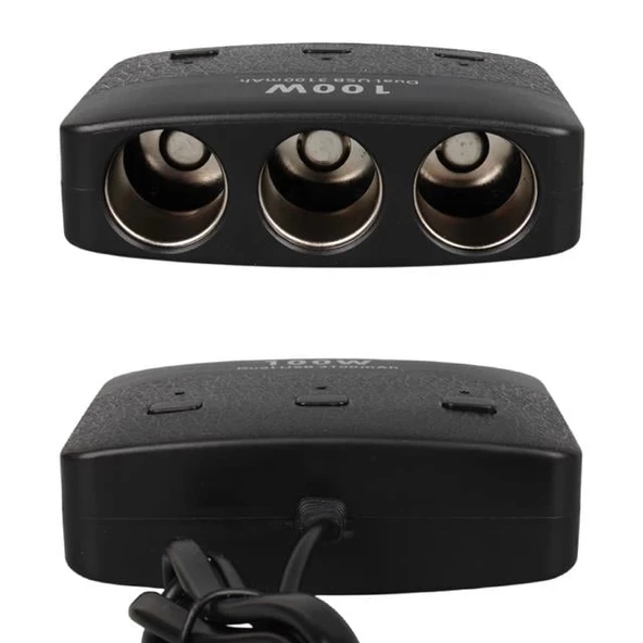 Olesson 1636 12-24V Çift USB Girişli 100W 70 CM Kablolu 3'LÜ Araç Çakmak Çoklayıcı - 5