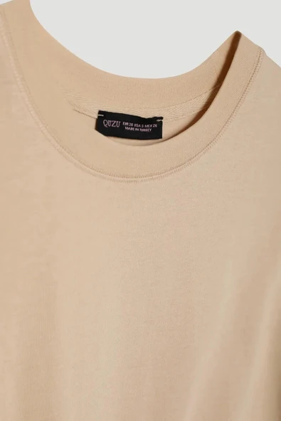 Quzu Bisiklet Yaka Düz Kadın T-shirt 25YTSH00186 - Resim 3