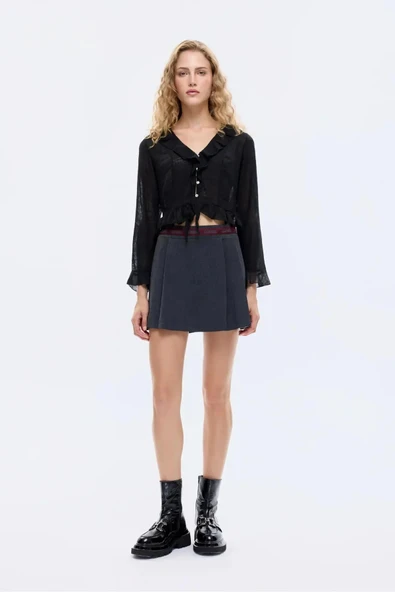 Quzu Şerit Detaylı Şort Etek 26KSRT00794 - Resim 2