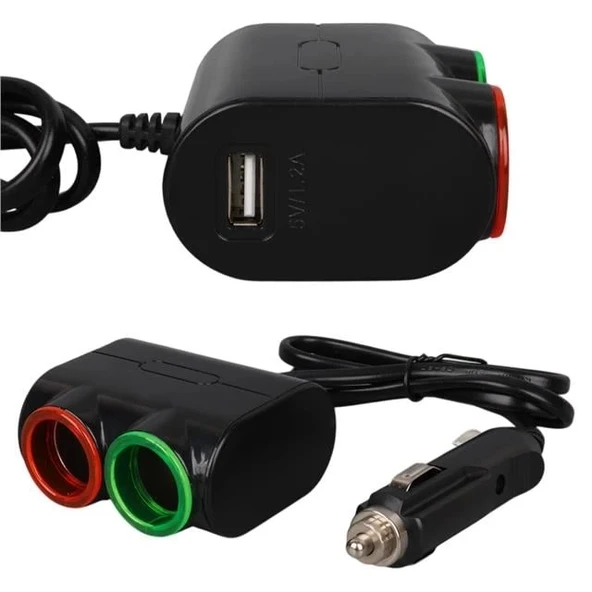 Olesson 1631 12-24V Tek USB Girişli 120W 80cm Kablolu 2'LI Araç Çakmak Çoklayıcı - Resim 3